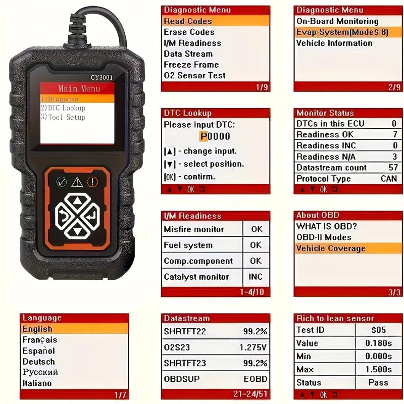OBD2 Code Scanner – Read & Erase Engine Faults, Battery Test