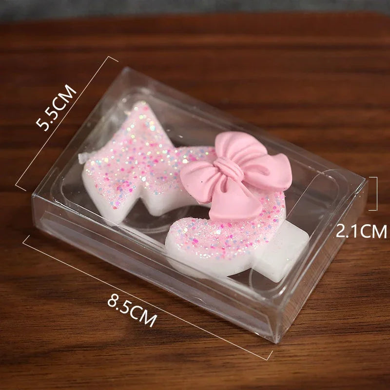 Cute Pink Bow 3D Number Cake Candles Birthday Party Decorations