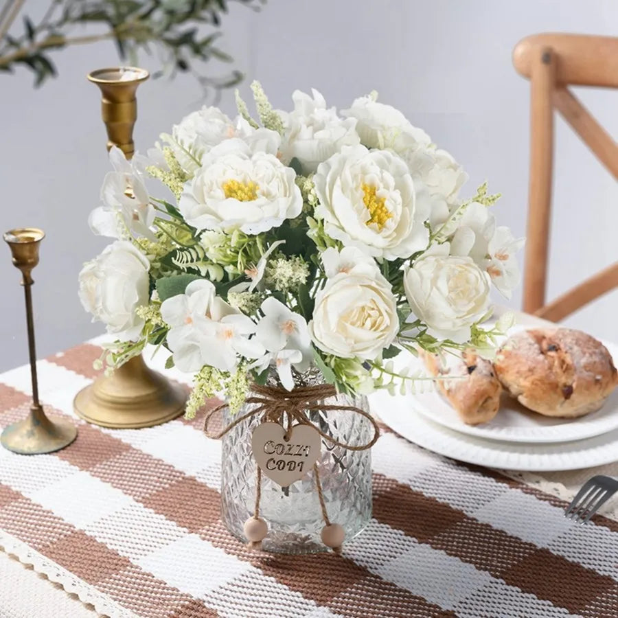 White Silk Hydrangea Peony Artificial Flowers Bundle | Wedding Décor