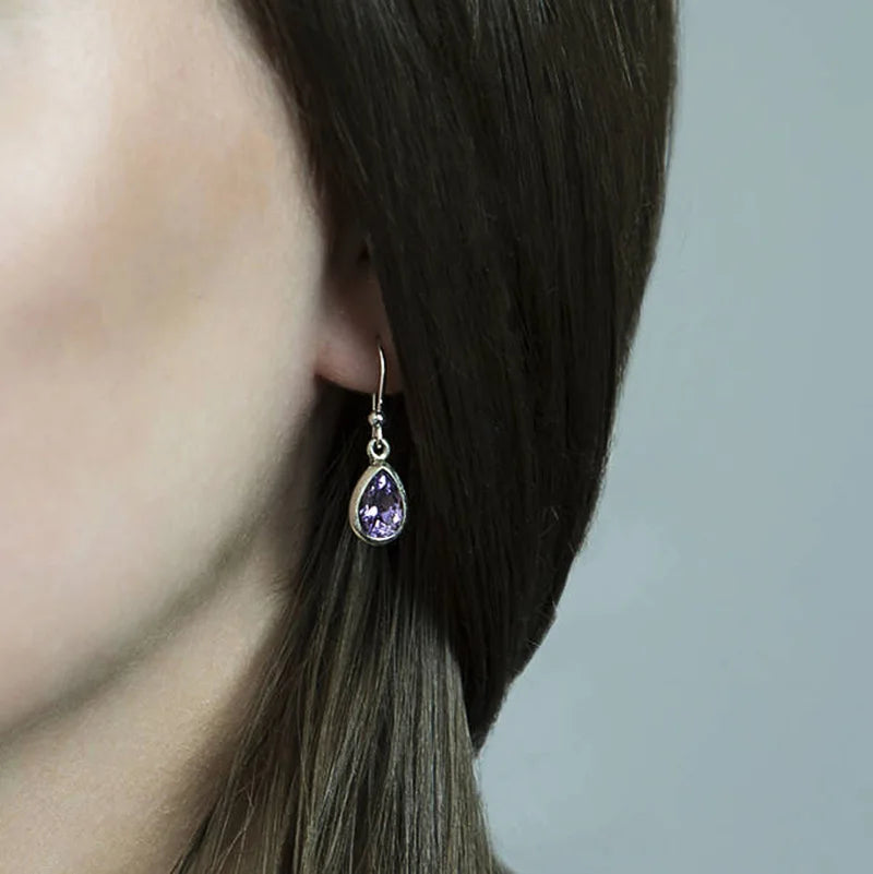 Huitan Purple Pear CZ Drop Earrings – Women's Fashion Jewelry