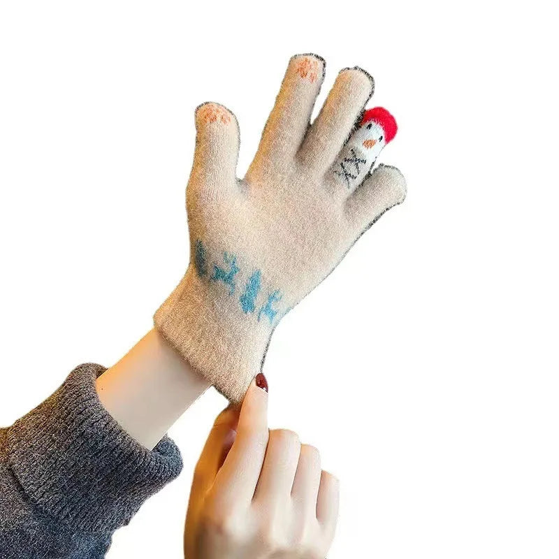 Women's Snowman Knit Touchscreen Winter Gloves | Warm & Cute