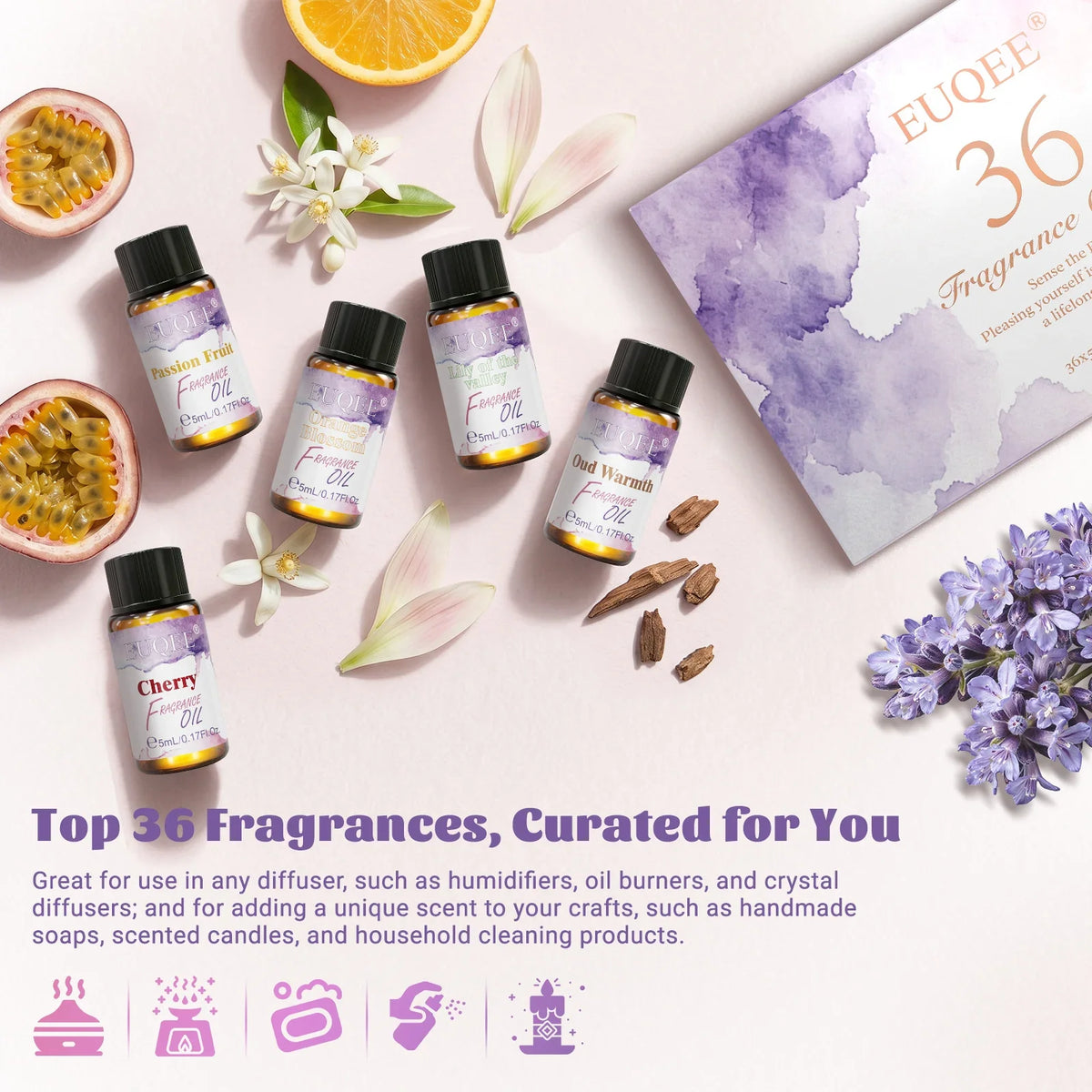 EUQEE 36-Piece Fragrance Oils Set – Candle & Diffuser Making