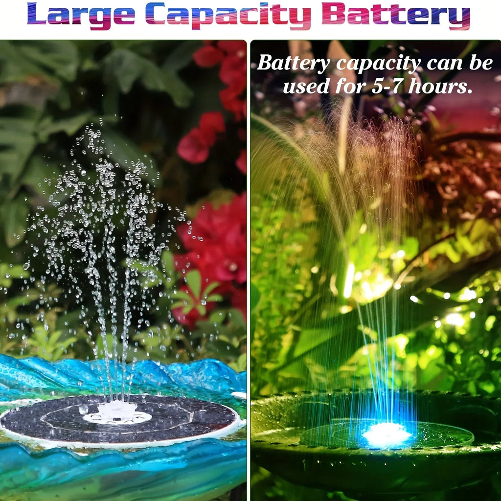 5.5W Solar Fountain Pump with LED Lights & Battery for Garden