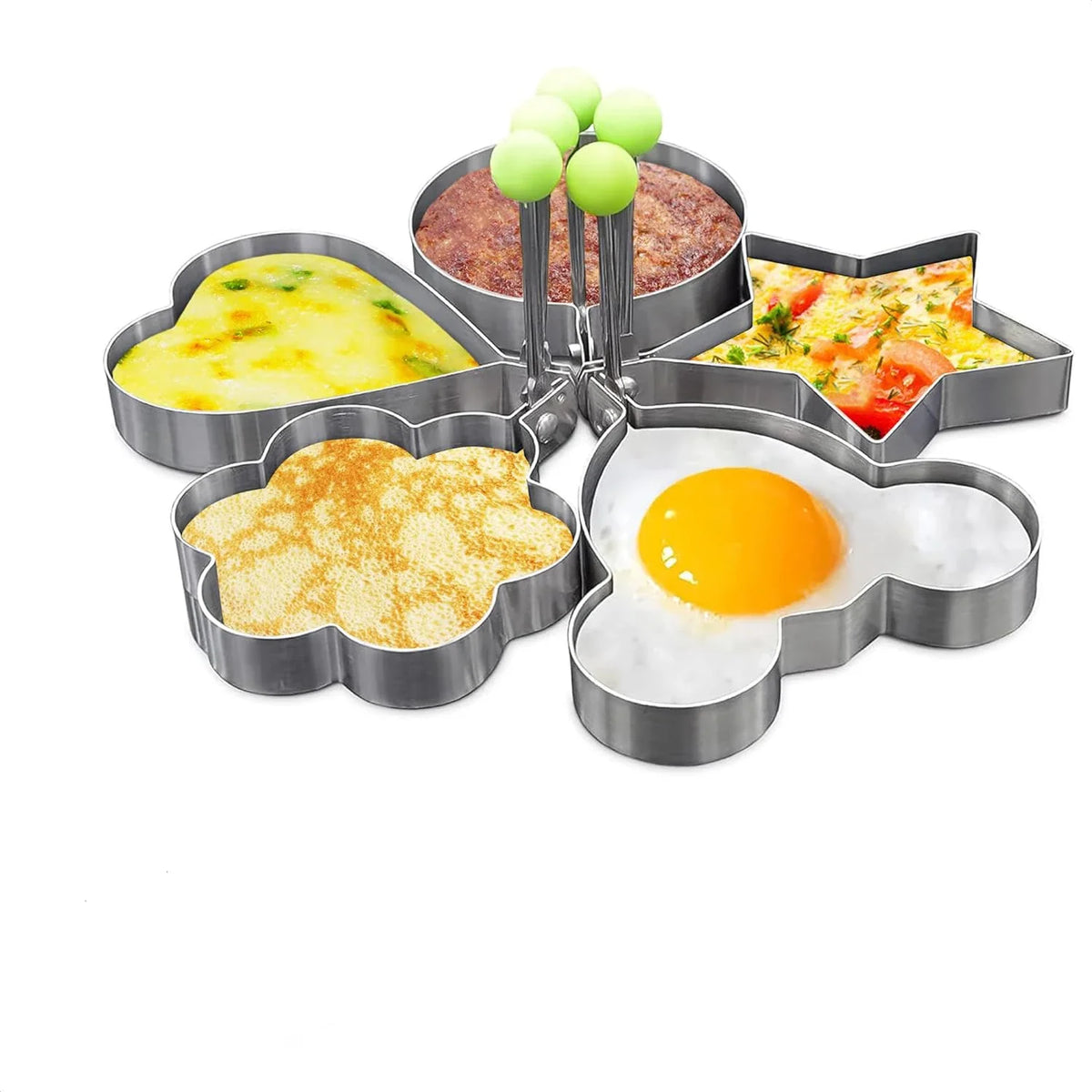5-Piece Stainless Steel Egg & Pancake Ring Mold Set | Non-Stick