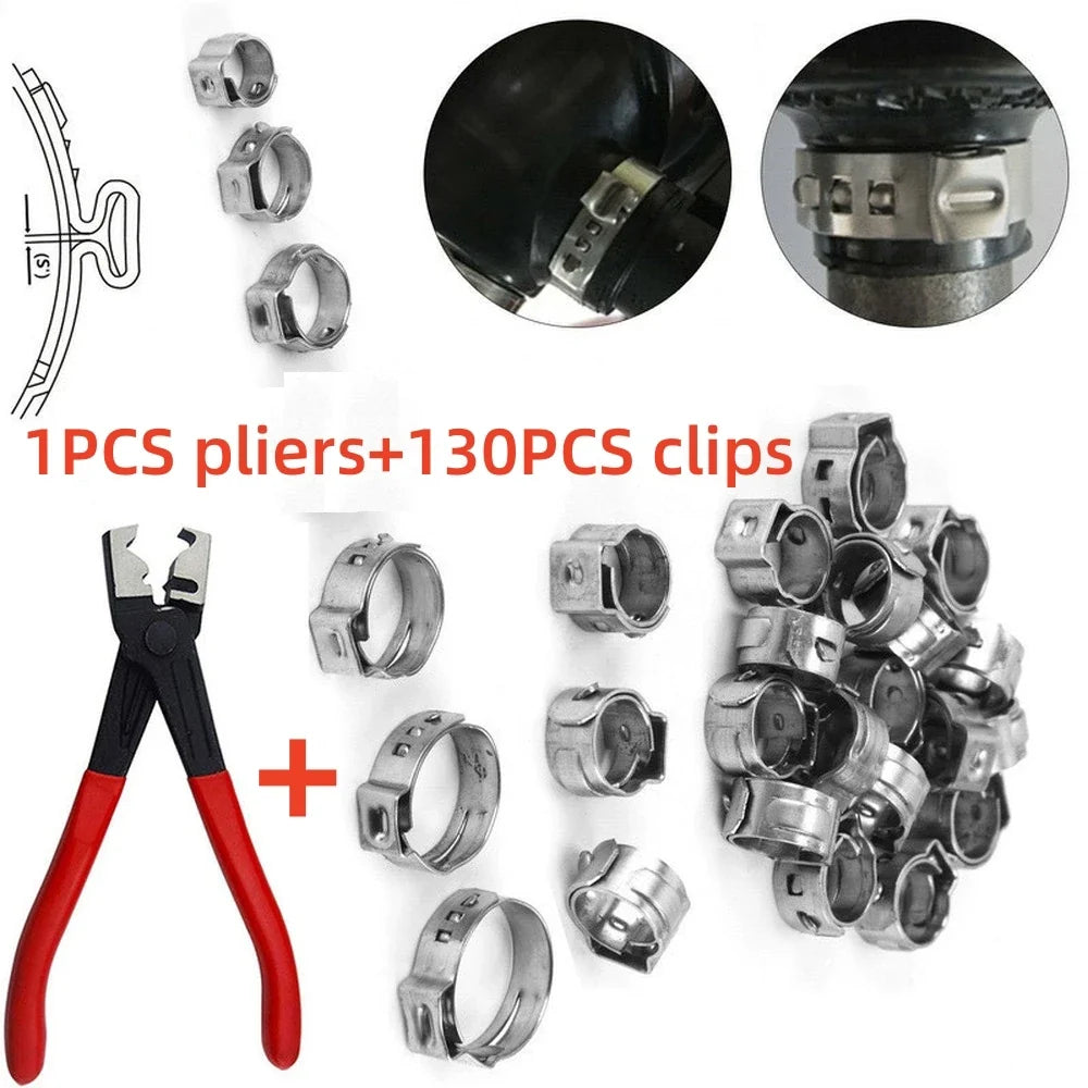 130-Pc Stainless Steel Hose Clamps & Crimping Pliers Kit