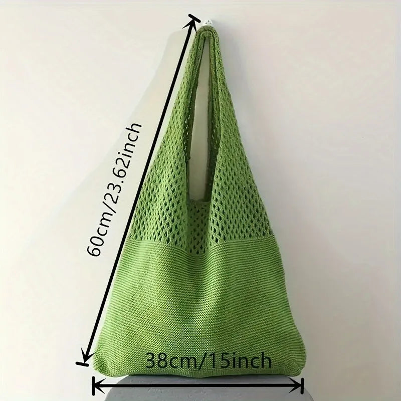 2026 Women's Knit Shoulder Bag Solid Polyester Large Capacity Casual