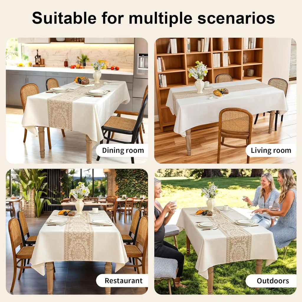 Battilo Vintage Linen Tablecloth | Waterproof Rectangle Cover
