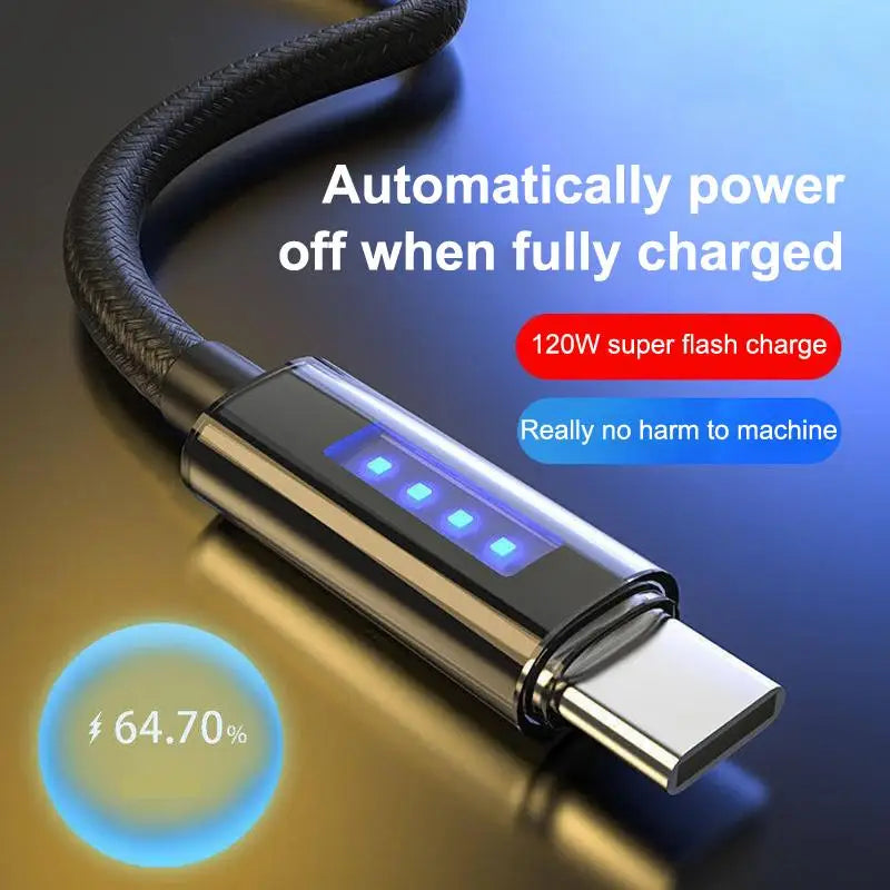 120W 6A Fast Charging USB Cable – Auto Cut-Off Data Cord