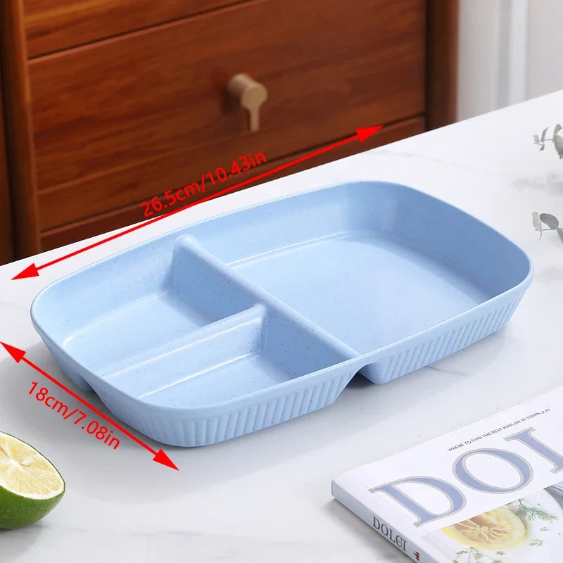 3-Compartment Divided Meal Plate | Durable PP Striped Design