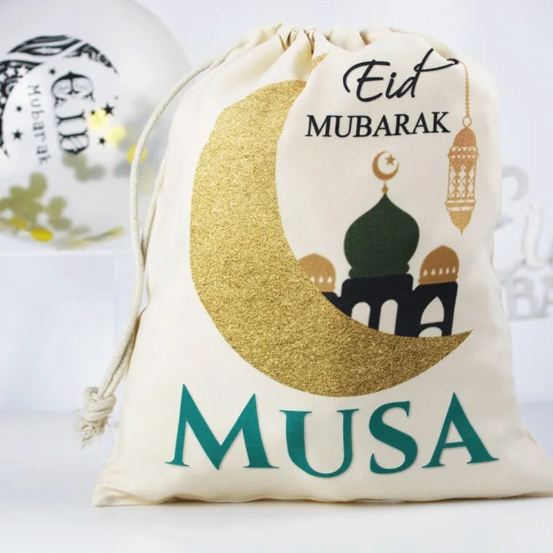 Personalised Eid Mubarak Drawstring Gift Sack | Ramadan Kids Bag