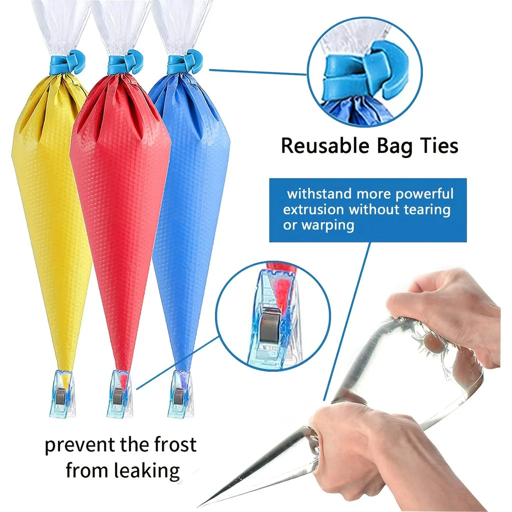 100-Pc Disposable Piping Bags with Ties & Clips for Baking