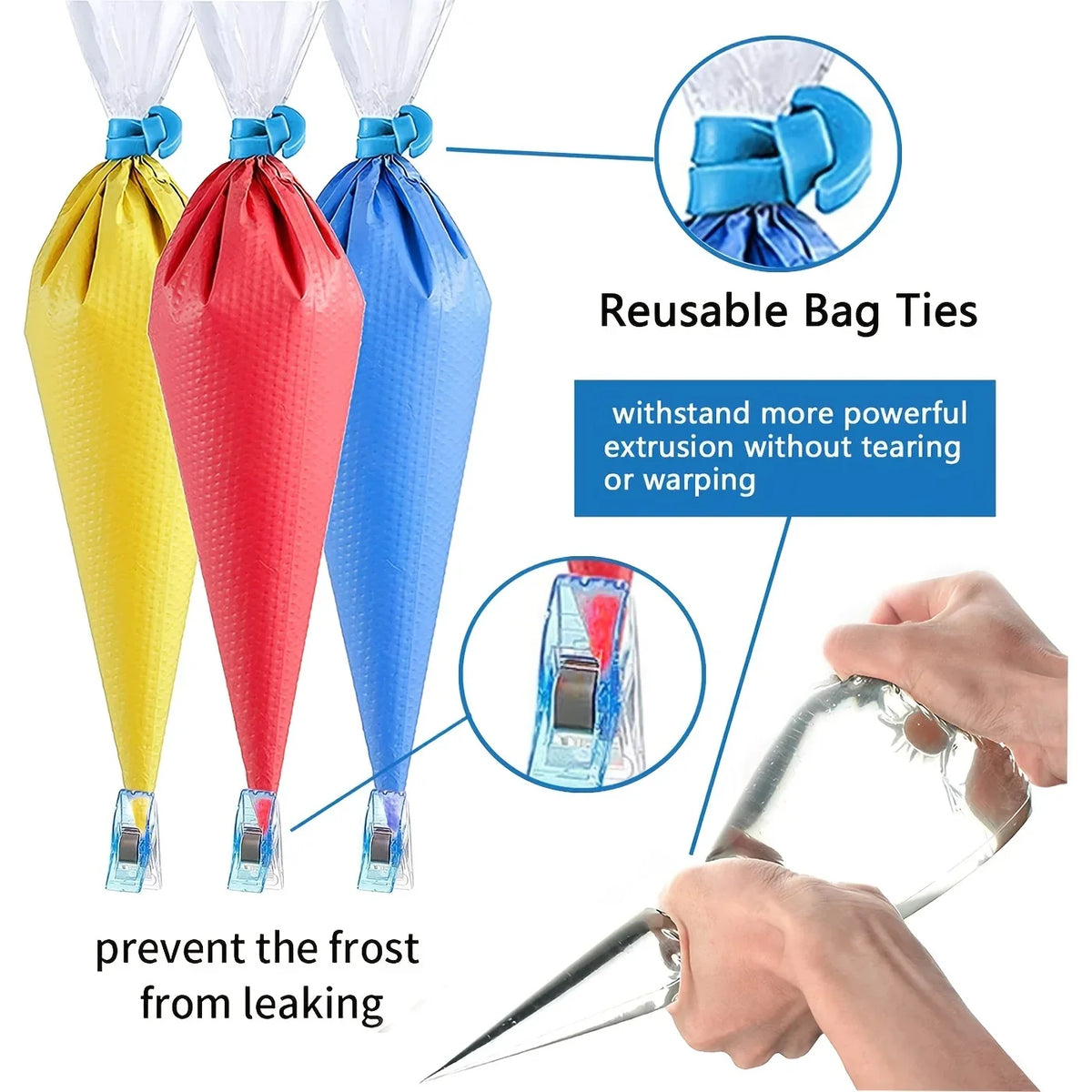 100-Pc Disposable Piping Bags with Ties & Clips for Baking