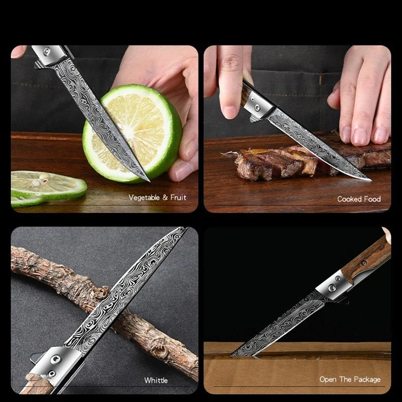 Stainless Steel Folding Pocket Knife – Wood Handle | 9.3cm Blade