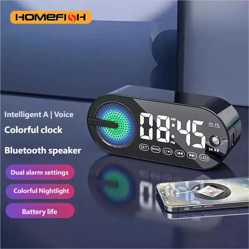 HOMEFISH Bluetooth Speaker Mini Alarm Clock | Portable Subwoofer