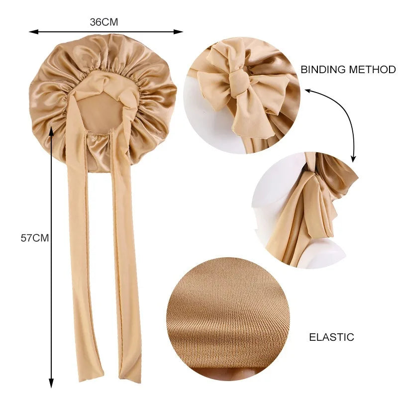 Elastic Ribbon Solid Shower Cap Wide Edge Round Bathing Hat
