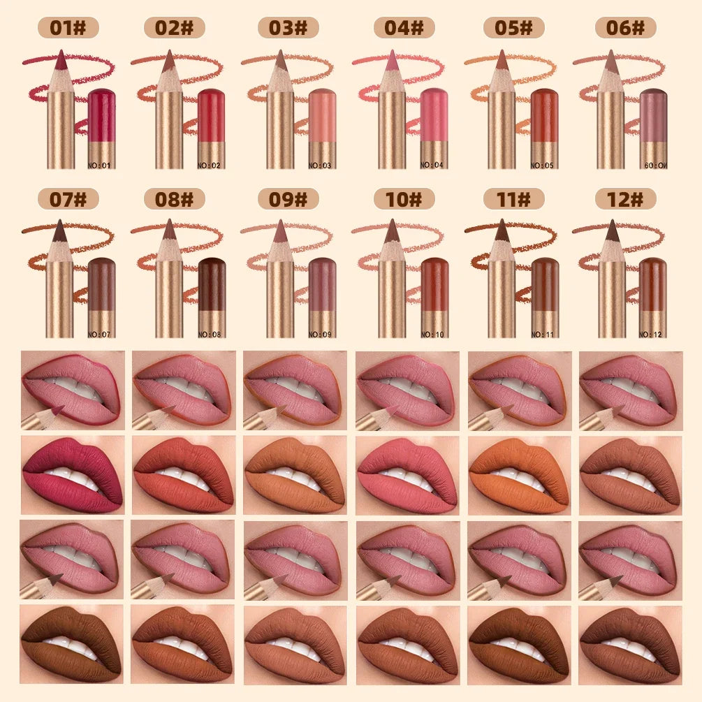 QiBest 12-Color Matte Waterproof Lip Liner Pencil Set