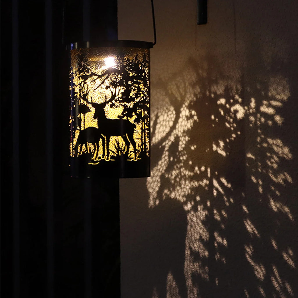Solar Deer Iron Lantern | Outdoor Garden Projection Light