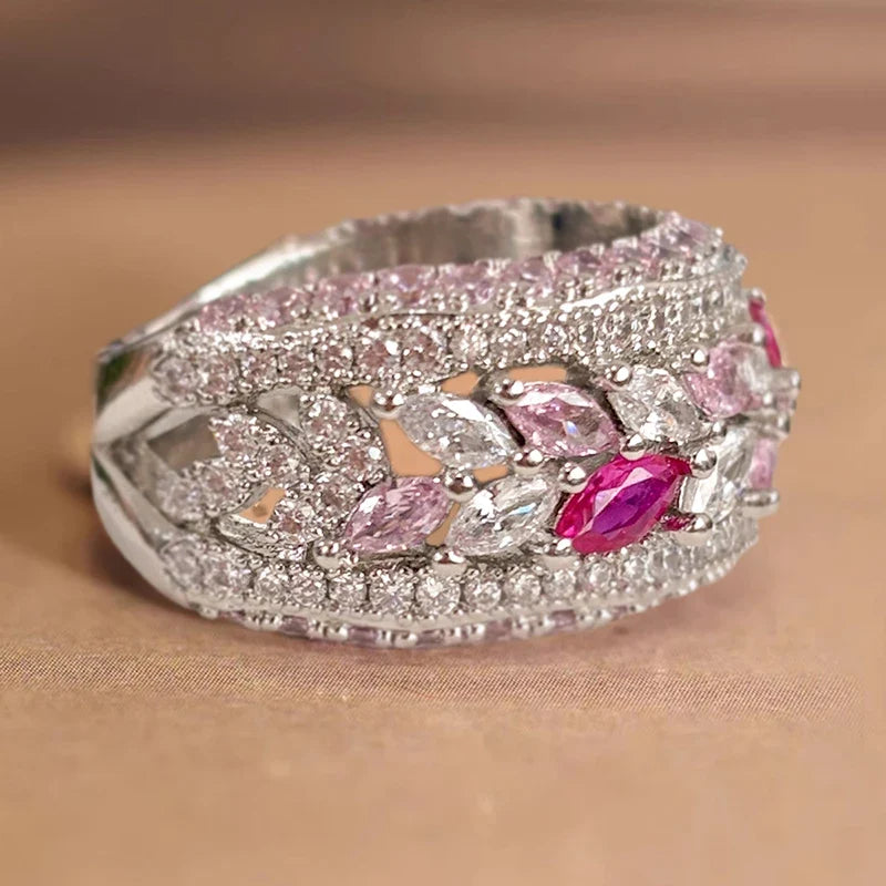 Huitan Colorful Sparkling CZ Women's Fashion Ring | Sizes 5–14
