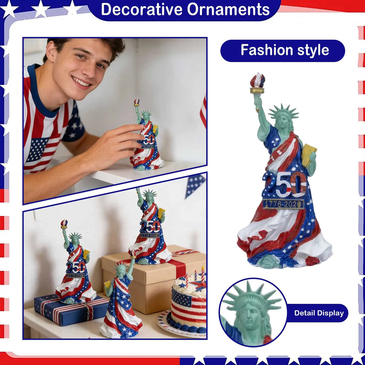 American 250th Anniversary Patriotic Resin Sculpture Ornament