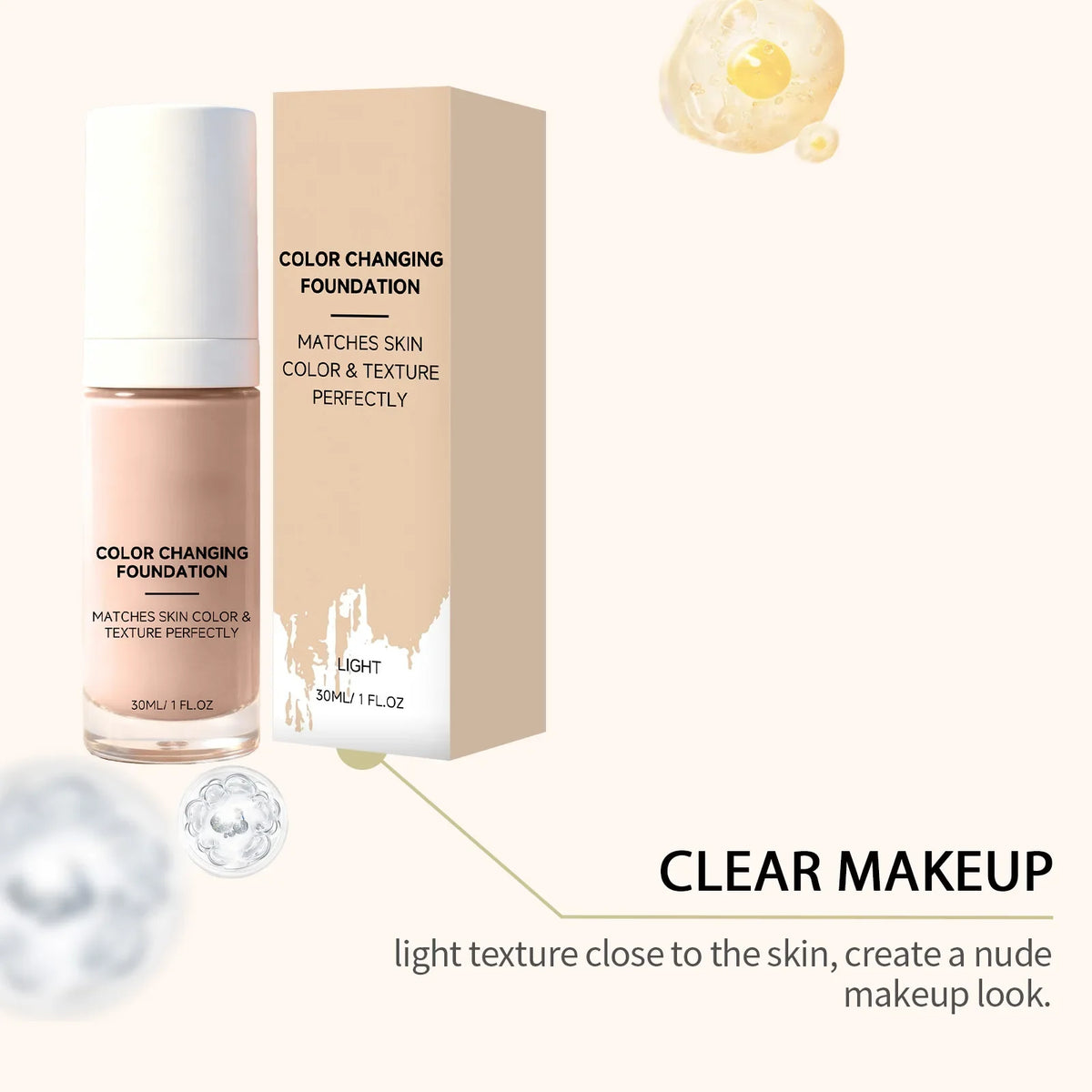 Color Changing Liquid Foundation – Waterproof, Skin Tone Match