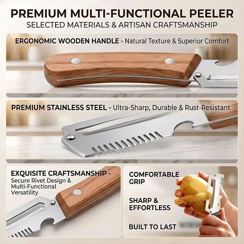 2-Piece Stainless Steel Vegetable Peeler Set | Oak Handle
