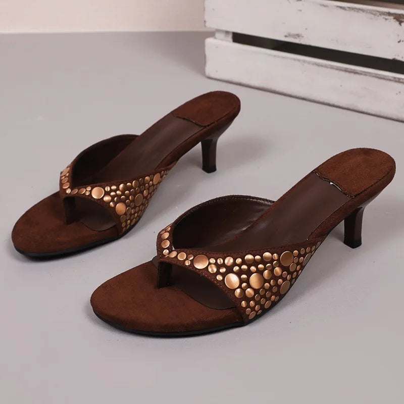 Vintage Clip Toe Women's Low Heel Slide Slippers | Summer Party
