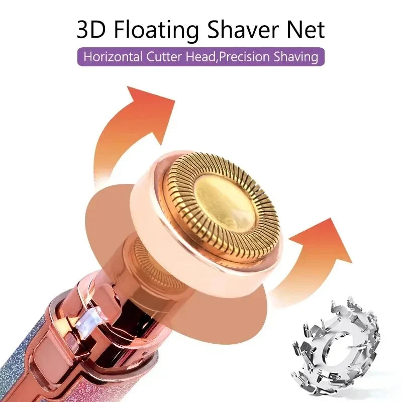 2-in-1 Painless Electric Facial Hair Remover LED Light Shaver Eyebrow