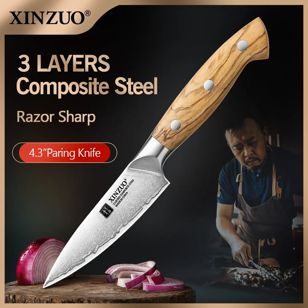 XINZUO 4-Inch Paring Knife – 10Cr15CoMoV Steel & Olive Wood
