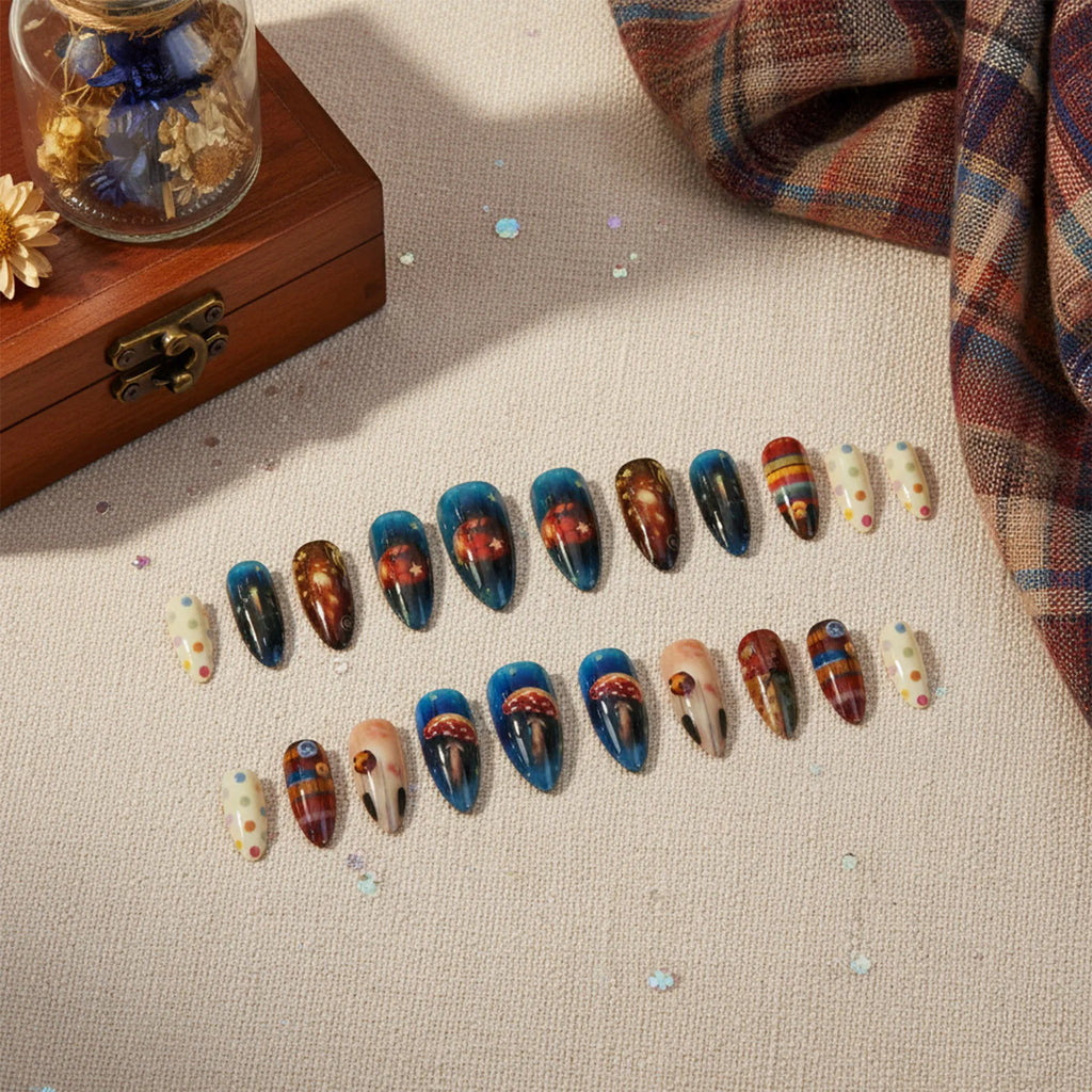 24pc Almond Press On Nails – Vintage Plaid Design | YADORNOS