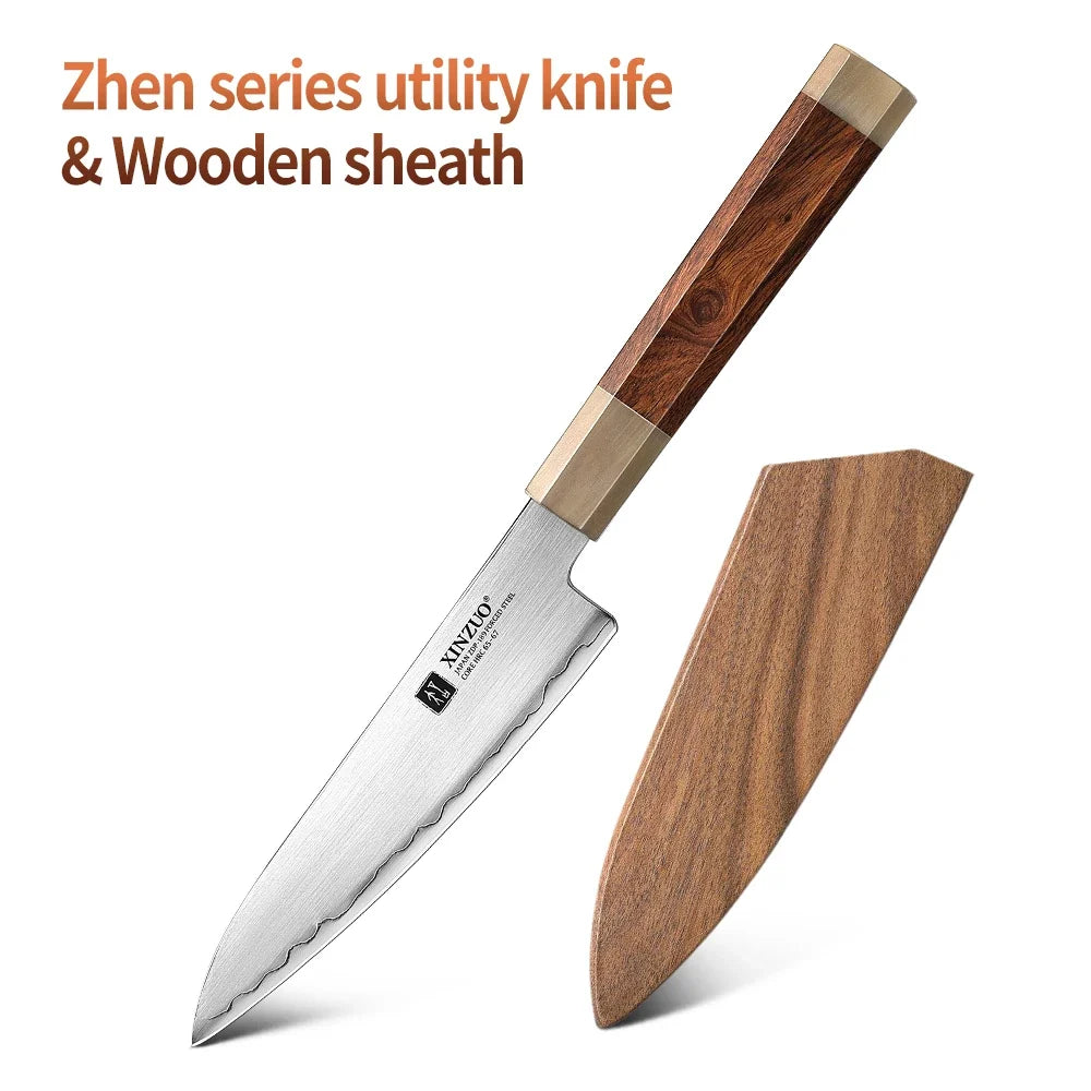 XINZUO 5.5" ZDP-189 Utility Knife – Ironwood & Bull Horn Handle