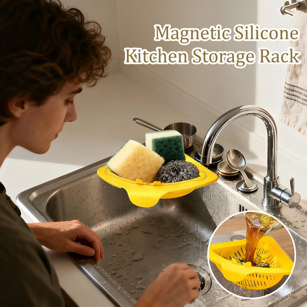Magnetic Silicone Sink Corner Rack & Drain Strainer Basket
