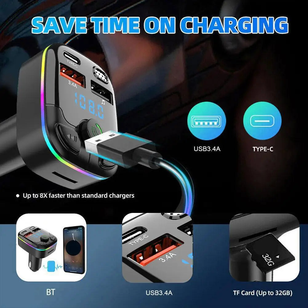 Bluetooth 5.0 Car FM Transmitter | Fast Charge & MP3 Player