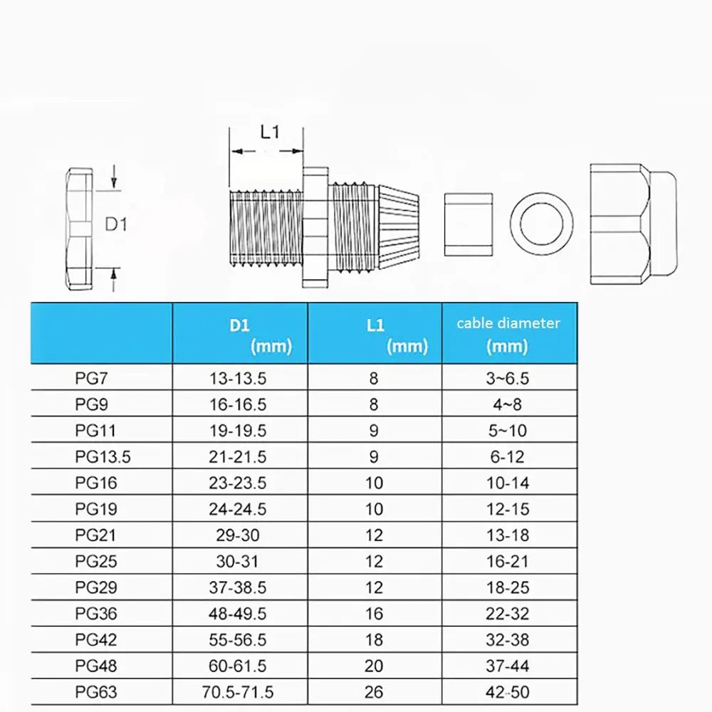 IP68 Waterproof Cable Gland PG7 PG9 PG11 PG16 Nylon Connector