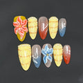 Handmade Press On Nails 3D Tropical Flower Almond | 10pcs Set