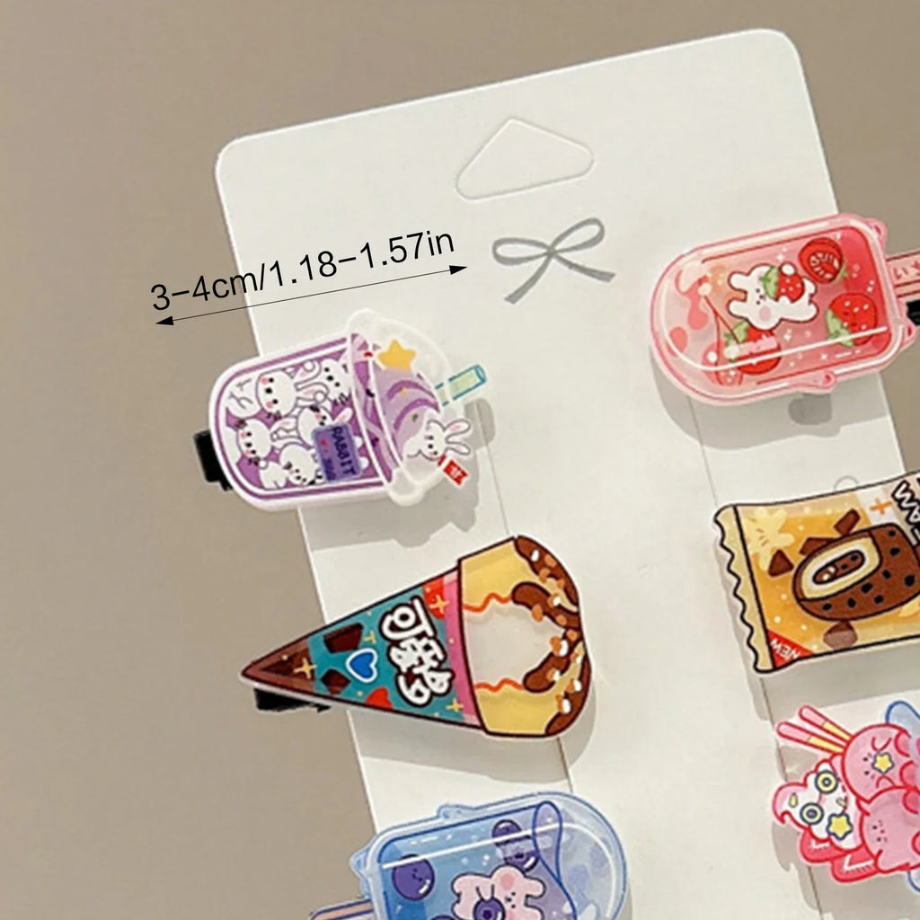 Cartoon Hair Clips for Women – 10-Piece Resin Barrette Set