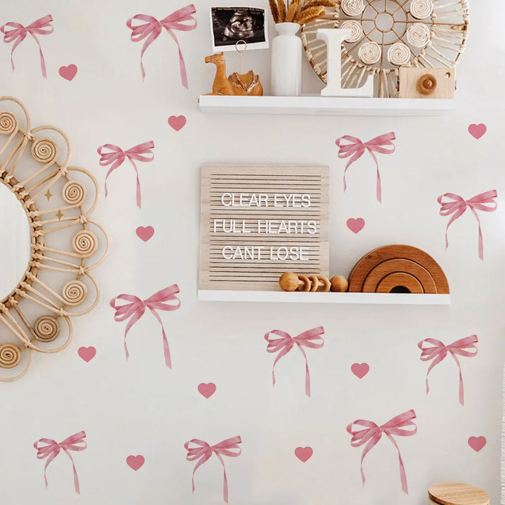 Cute Pink Bow Wall Stickers Boho Bowknot Bedroom Decorative Love
