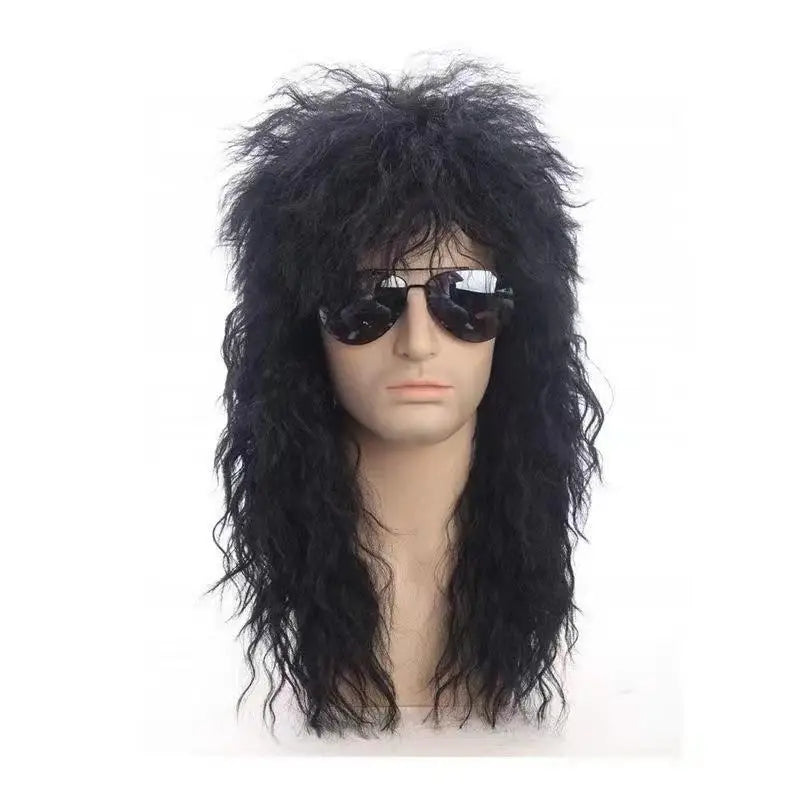 80s Rocker Mullet Wig – Long Curly Cosplay Wig for Men