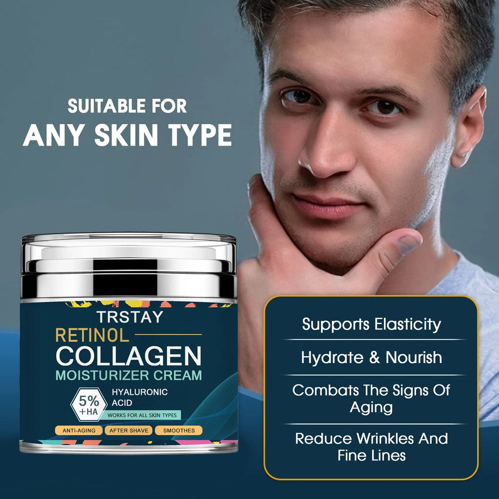 Mens Face Moisturizer Cream Collagen Hyaluronic Acid Day Night