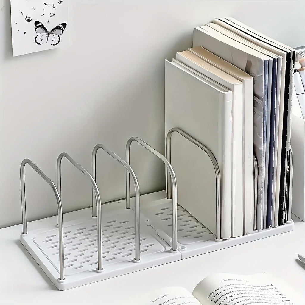 Desktop Book Organizer Stand with Drawers & Pen Holder