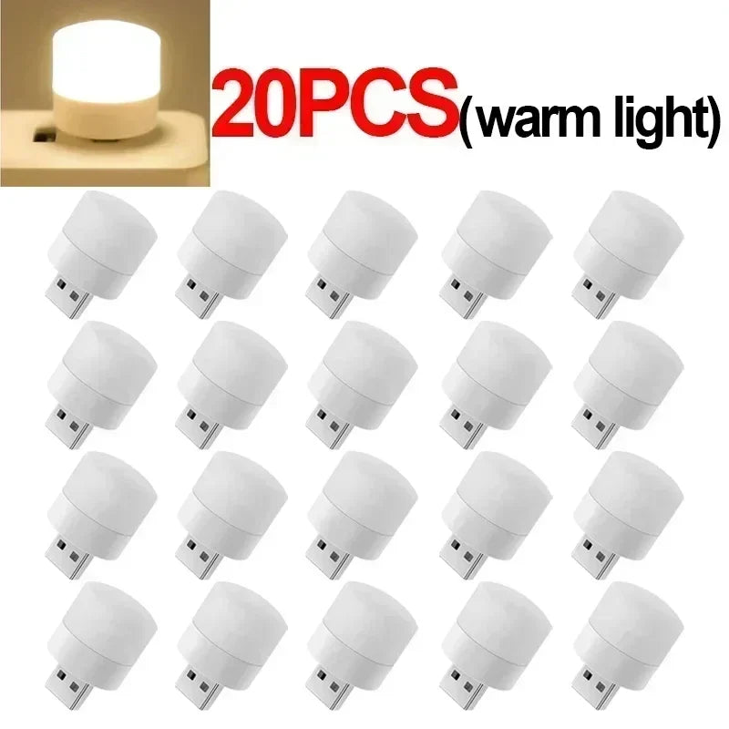 Mini USB LED Book Light – Warm White Night Lamp, 3–20 Pack