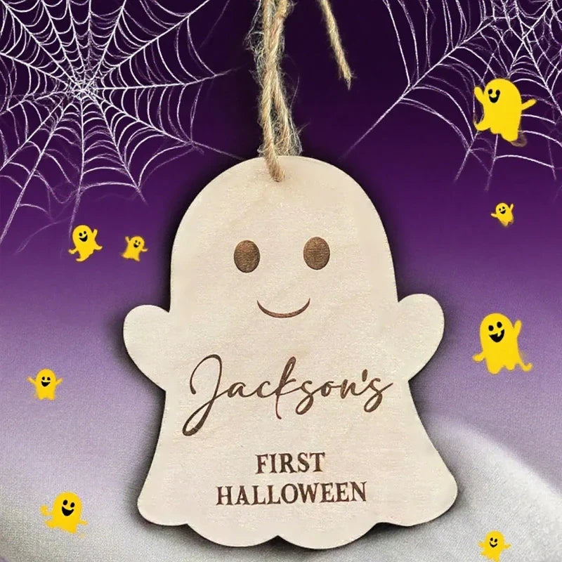 Personalized Engraved Halloween Ghost Name Tags – 5-Piece Set
