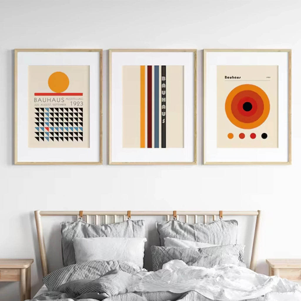 3-Piece Retro Bauhaus Abstract Canvas Wall Art Print Set