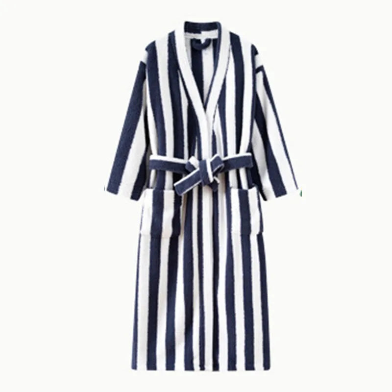 Women's Striped Velvet Bathrobe – Thick Flannel Lace-Up Robe