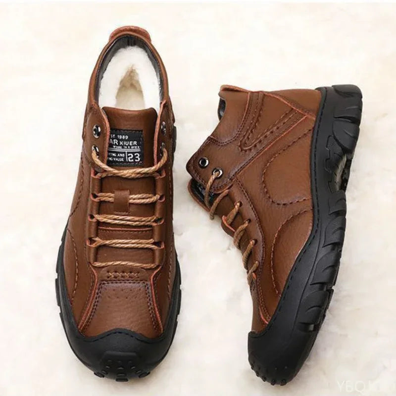 Men's Winter Velvet Lined Ankle Snow Boots – Lace-Up