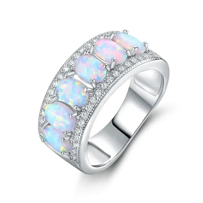 Huitan Imitation Opal Ring – Women's Fashion Wedding Band