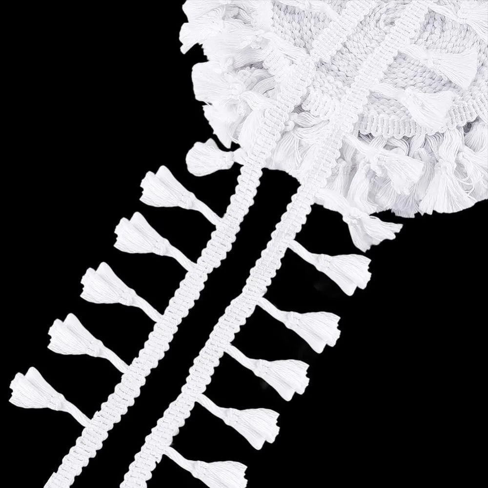 White Cotton Fringe Tassel Trim Ribbon 1-3/4" – 10.9 Yards