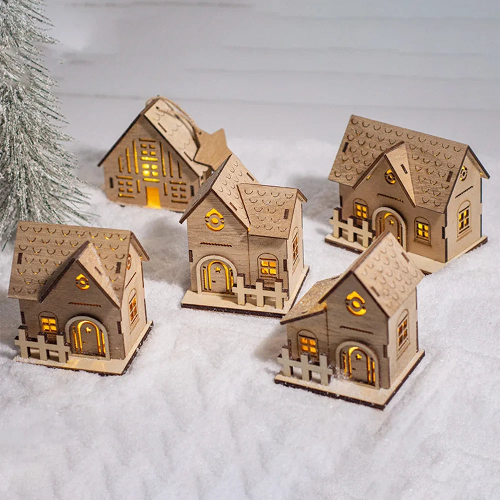Battery-Powered Wooden Log Cabin Christmas Ornament