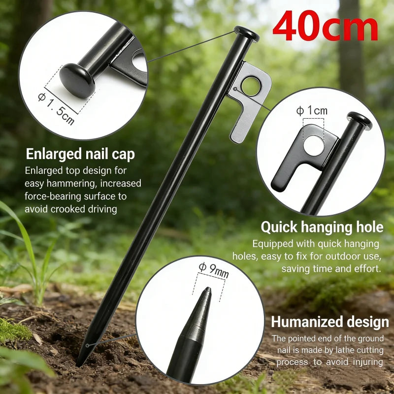 Forged Steel Tent Pegs – Heavy Duty 40cm Ground Stakes 4-Pack