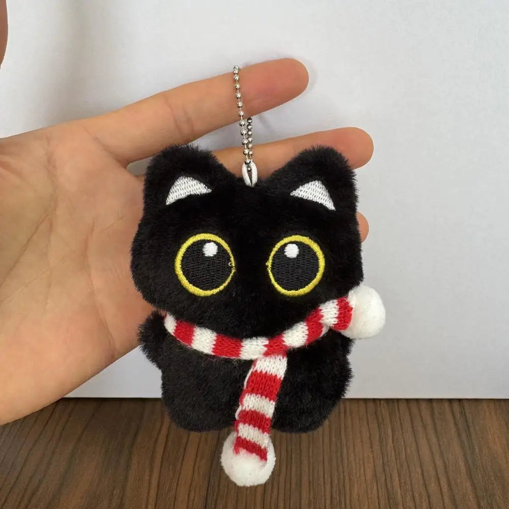 Squeaky Black Cat Keychain Cute Plush Kitten Bag Charm Squeaker Sound