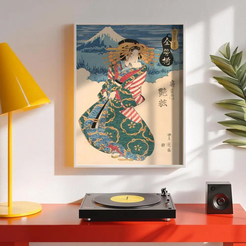 Retro Japanese Geisha Poster – Minimalist Wall Art Sticker